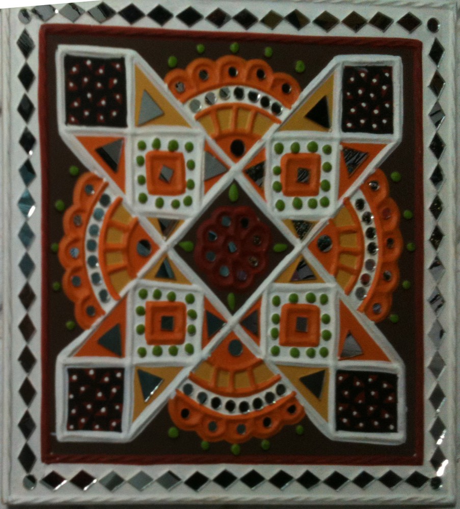 Black mud art with red design