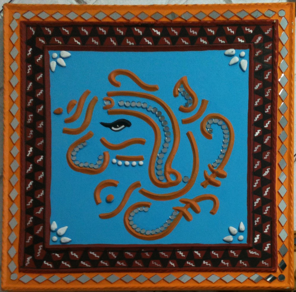 Blue muid art red ganpati design
