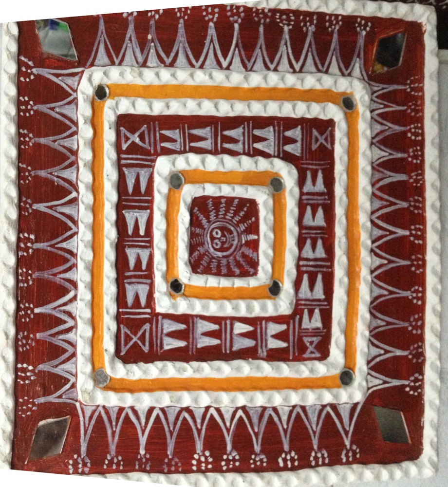Red and yellow mud art