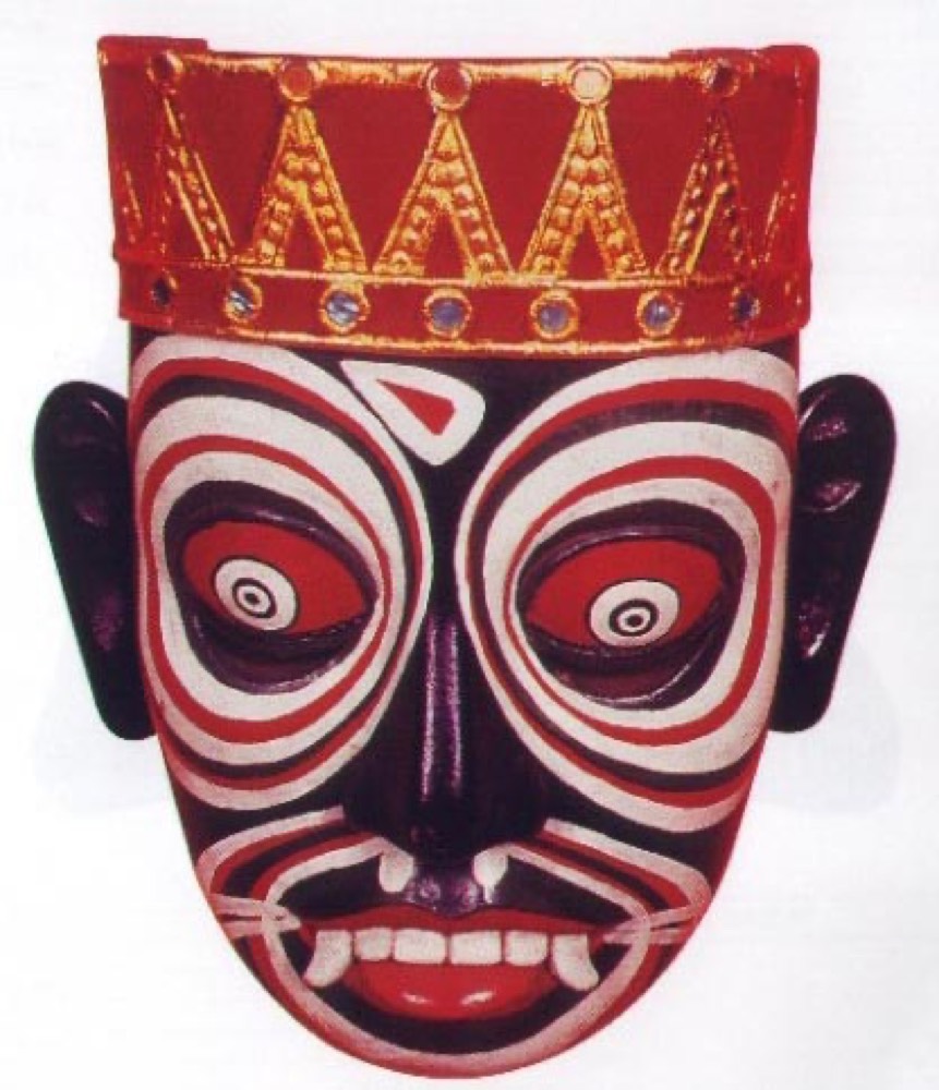 Red, black and white mask