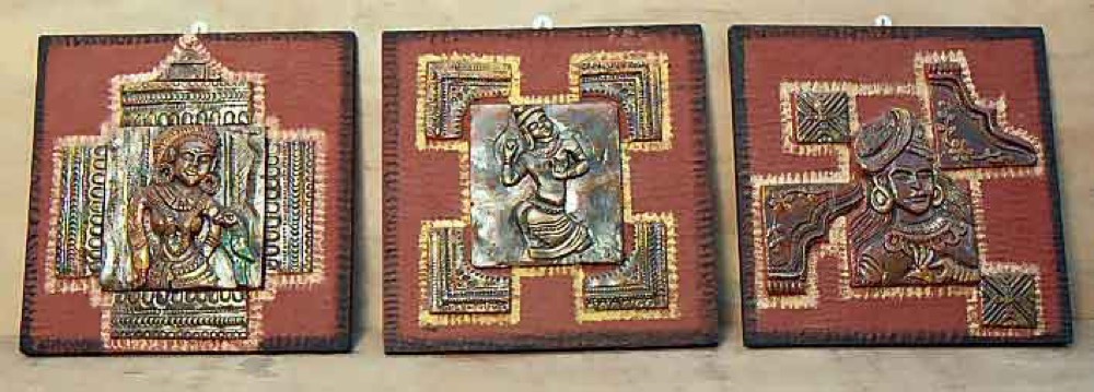 Three square red mud art