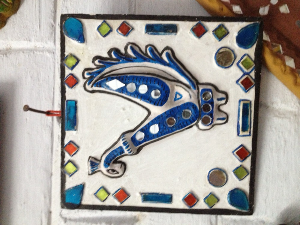 White mud art with blue color