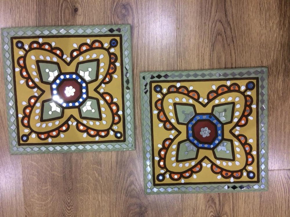 Yellow gray square mud art